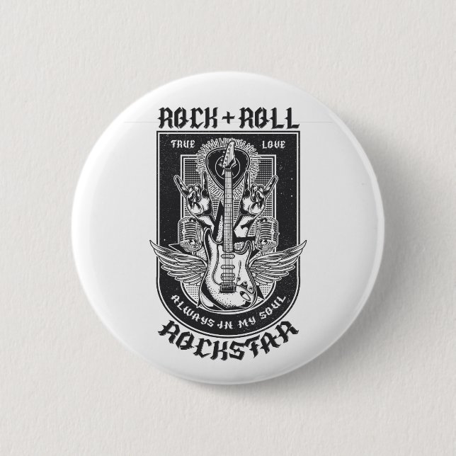 Badge Rond 5 Cm Design Guitar Rock (Devant)