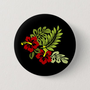Badge Rond 5 Cm Design Hibiscus