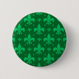 Badge Rond 5 Cm Design Motif Fleur de lis vert
