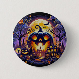 Badge Rond 5 Cm Design nocturne d'Halloween unique avec Citrouille
