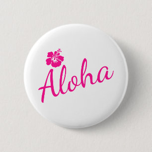 Badge Rond 5 Cm Design original en texte rose ALOHA et fleur