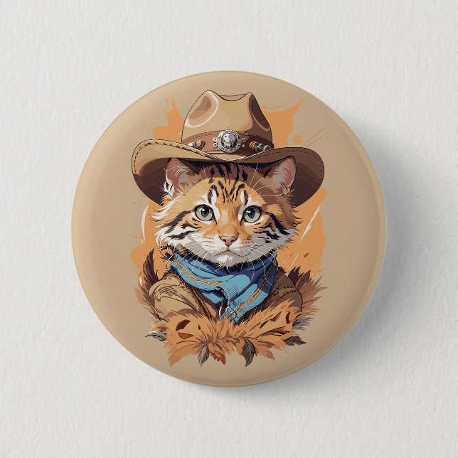 Badge Rond 5 Cm Design vintage Cowboy Kitten (Devant)