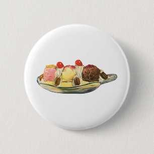 Badge Rond 5 Cm Desserts de nourriture vintage, cerises de banana 