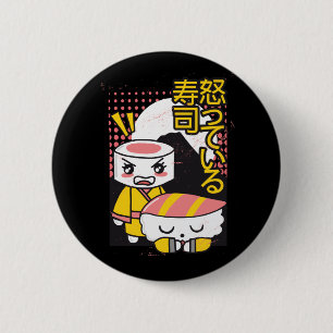 Badge Rond 5 Cm Dessin animé de combattants de karaté de sushi drô