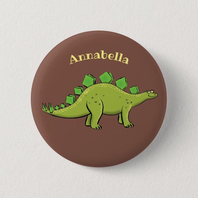 Badge Rond 5 Cm Dessin animé de dinosaure stégosaure drôle (Devant)