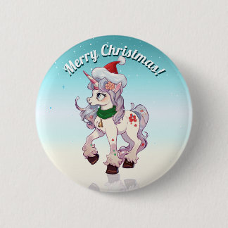 Badge Rond 5 Cm Dessin animé de licorne de Noël