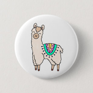 Badge Rond 5 Cm dessin animé de llama alpaga souriant