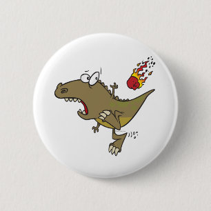 Badge Rond 5 Cm dessin animé d'un t-rex dinosaure idiot évitant un