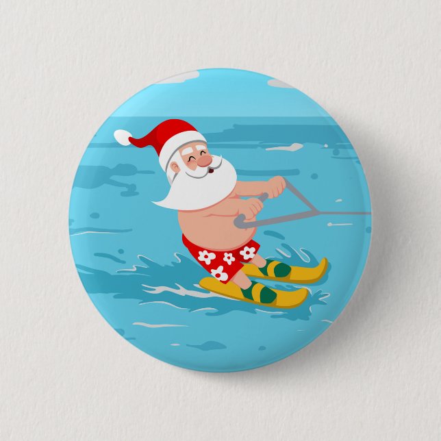 Badge Rond 5 Cm Dessin animé Santa Claus water skiing (Devant)