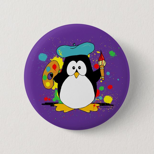 Badge Rond 5 Cm Dessin artistique de pingouin (Devant)