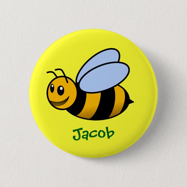 Badge Rond 5 Cm Dessin d'abeille personnalisé Nom cadeau (Devant)