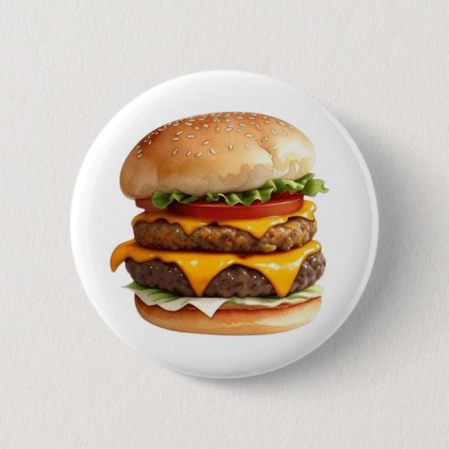 Badge Rond 5 Cm Dessin d'aquarelle d'un cheeseburger Yummy (Devant)