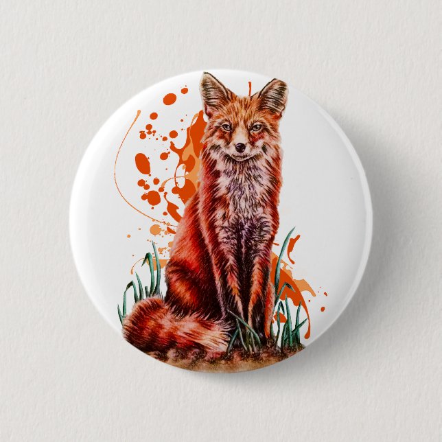 Badge Rond 5 Cm Dessin d'art animal rouge de Fox et de peinture (Devant)