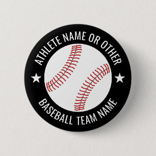 Badge Rond 5 Cm Dessin de baseball avec l'équipe et le nom de l'at