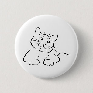 Badge Rond 5 Cm Dessin de chat animal Feline Kitten Kittie Dessin