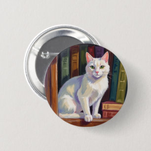 Badge Rond 5 Cm Dessin de chat blanc