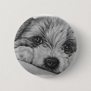 Badge Rond 5 Cm Dessin de chiot d'art animal mignon