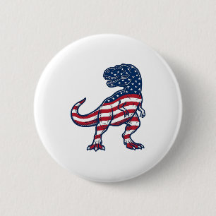 Badge Rond 5 Cm Dessin de dinosaure T-Rex patriotique drapeau amér