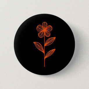 Badge Rond 5 Cm Dessin de fleur de linogravure vintage en orange e