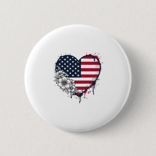 Badge Rond 5 Cm Dessin de gravure florale vintage à coeur patrioti