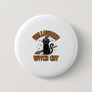 Badge Rond 5 Cm Dessin de gravure vintage de chat de sorcière d'Ha