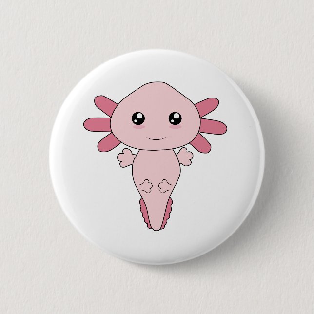 Badge Rond 5 Cm Dessin De L'Axolotl Rose Cool (Devant)