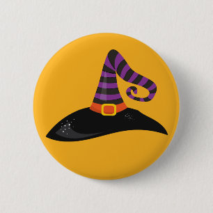 Badge Rond 5 Cm Dessin de l'Casquette de sorcière Halloween Orange