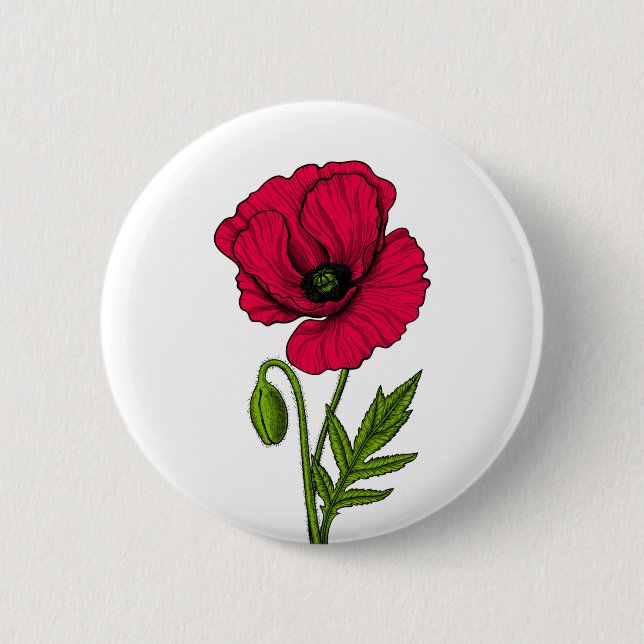 Badge Rond 5 Cm Dessin de pavot rouge (Devant)