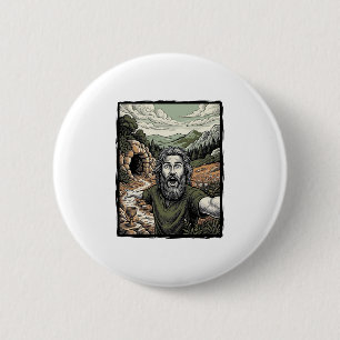 Badge Rond 5 Cm Dessin de portrait barbu surpris de gravure vintag