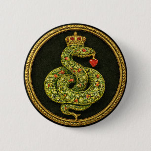 Badge Rond 5 Cm Dessin de serpent élisabéthain Tudor bijou rubis