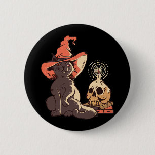 Badge Rond 5 Cm Dessin de sorcière de chaton noir pour Halloween