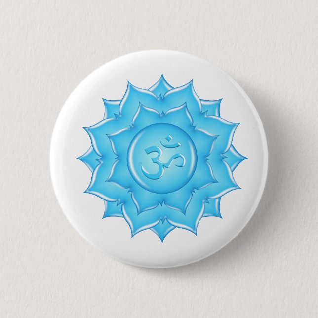 Badge Rond 5 Cm Dessin du symbole Om de lotus de verre bleu (Devant)