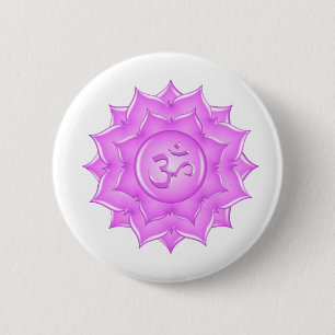 Badge Rond 5 Cm Dessin du symbole Om Fleur de Lotus en Verre Rose