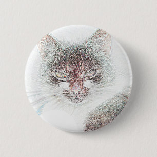 Badge Rond 5 Cm Dessin d'un visage de chat mignon en colère