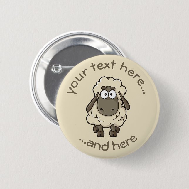 Badge Rond 5 Cm Dessin en mouton beige (Devant & derrière)