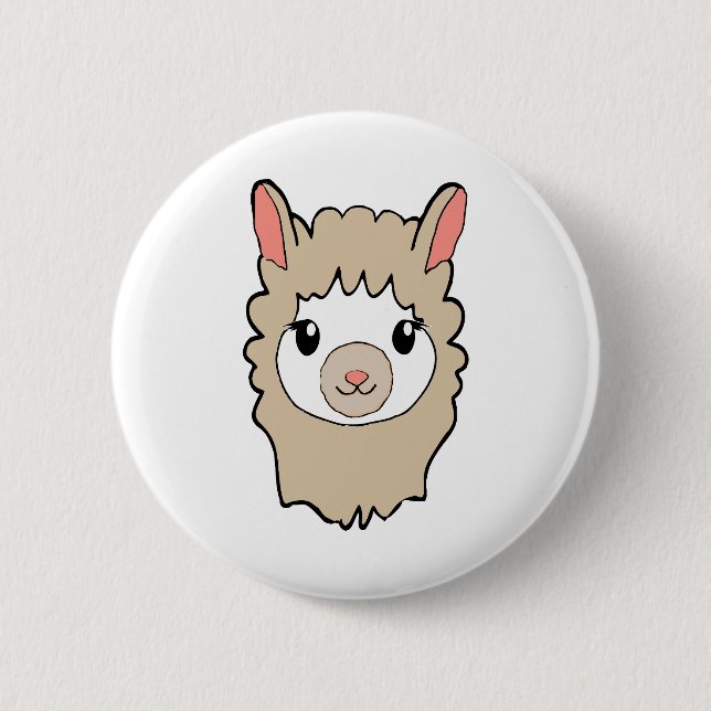 Badge Rond 5 Cm Dessin face de llama mignon (Devant)