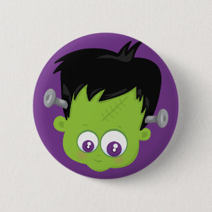 Badge Rond 5 Cm Dessin Frankenstein Halloween violet amusant