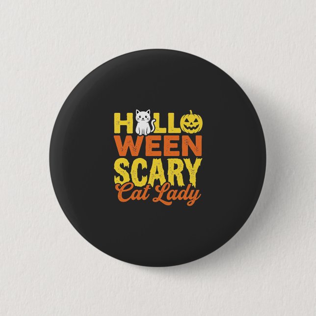 Badge Rond 5 Cm Dessin Halloween Dame Chat Effrayant_1 (Devant)