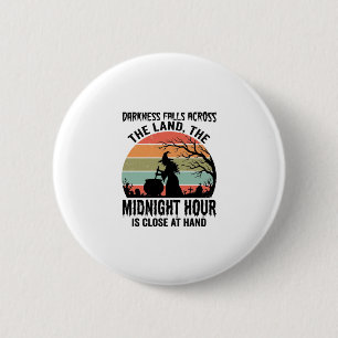 Badge Rond 5 Cm Dessin Halloween heure de minuit sorcière vintage_