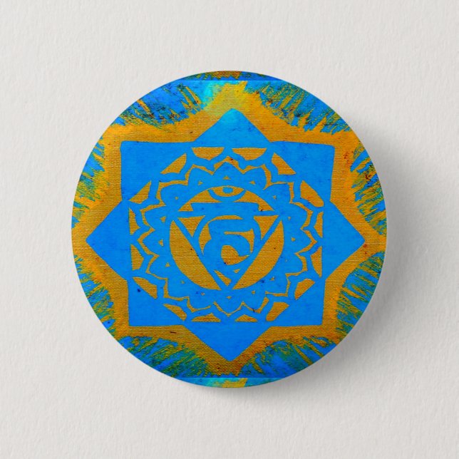 Badge Rond 5 Cm dessin tibétain en or bleu (Devant)