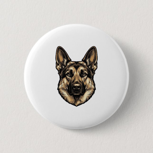 Badge Rond 5 Cm Dessin vectoriel de chien de berger à gravure vint (Devant)