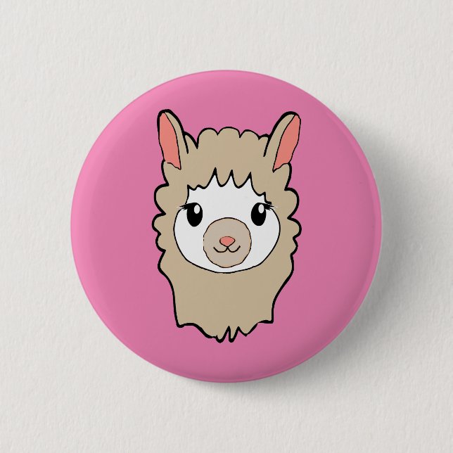 Badge Rond 5 Cm Dessin Visage Llama Rose (Devant)