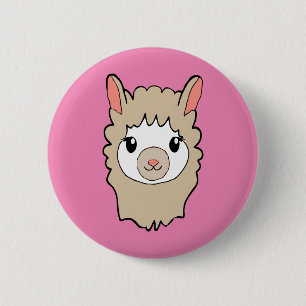 Badge Rond 5 Cm Dessin Visage Llama Rose