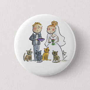Badge Rond 5 Cm Dessous de verre en papier mariage Couple Cats