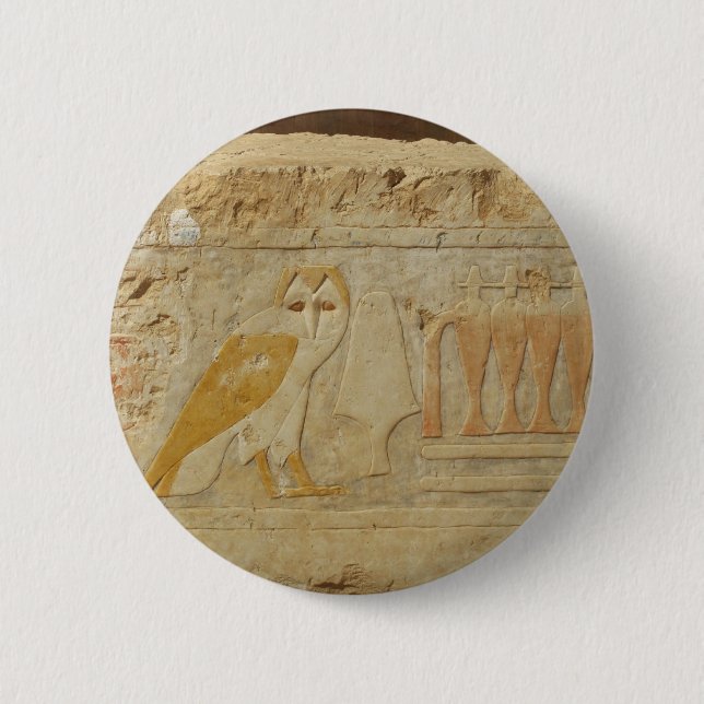 Badge Rond 5 Cm Détail du hiéroglyphe Owl, Hatshepsut Temple, Egyp (Devant)