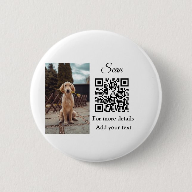 Badge Rond 5 Cm Détails simples du nom de l'animal code QR ajouter (Devant)