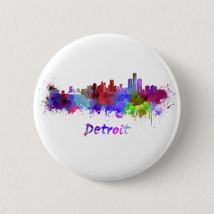 Badge Rond 5 Cm Detroit skyline in watercolor