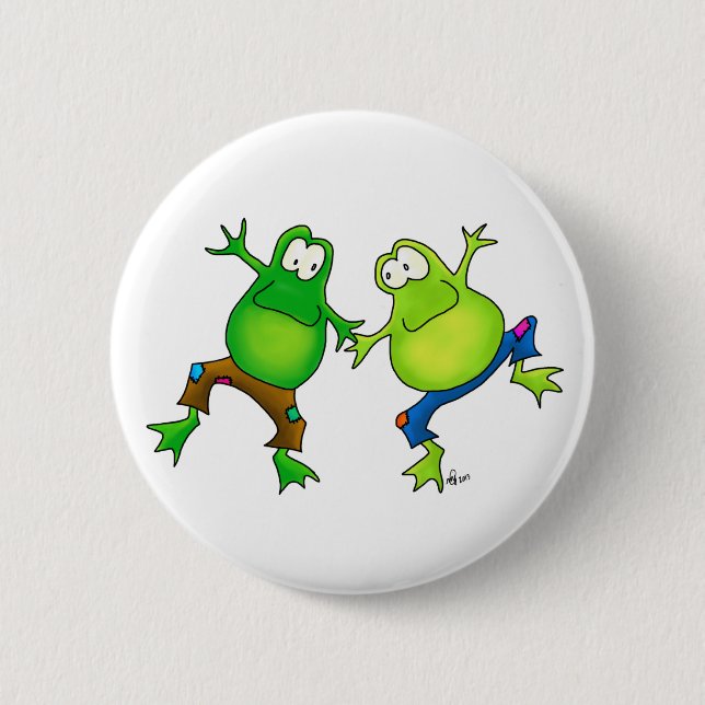 Badge Rond 5 Cm Deux amis sautants heureux de grenouille (Devant)