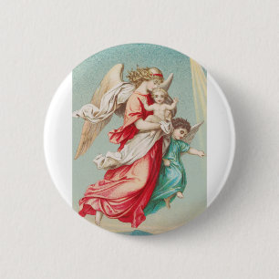 Badge Rond 5 Cm Deux anges portent un petit enfant