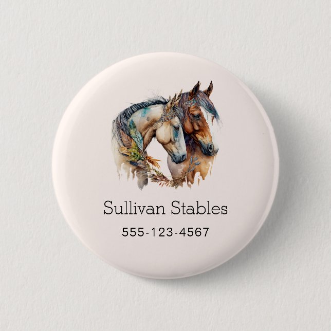 Badge Rond 5 Cm Deux beaux chevaux Western Boho Business (Devant)